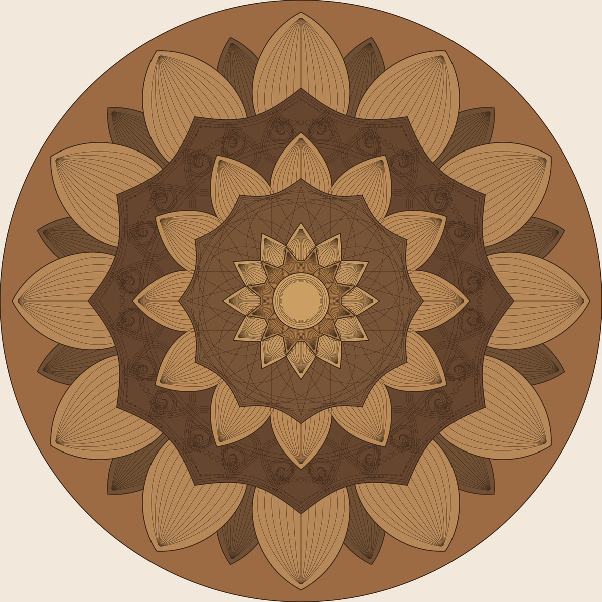 Lotus Mandala Laser Cut Files | 9-Layer SVG & DXF, 300 mm