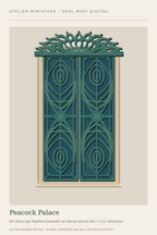Peacock Palace miniature window covering preview with repeated feather-like tracery and an ornate crown.