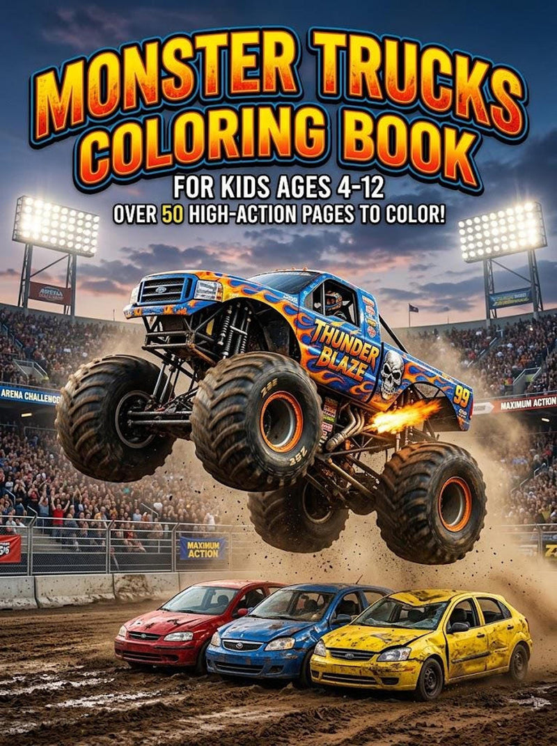 Monster Truck Coloring & Activity Book — 20-Page PDF