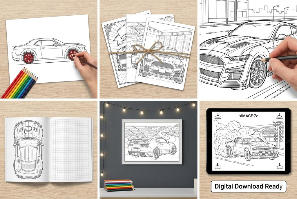 Sports Car Coloring Book for Adults, Printable Automotive Art PDF — image 4