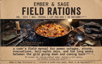 Ember & Sage Field Rations Volume VIII cover with a pot of stew, camping utensils, and tan title panels describing recipes for power outages and storms.