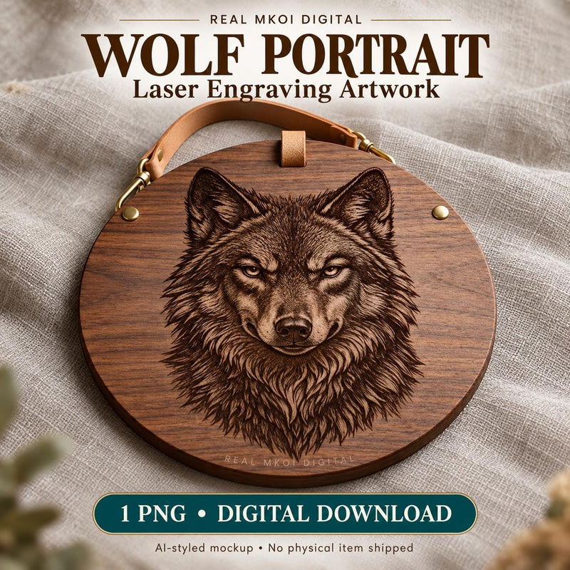 Wolf Portrait Laser Engraving PNG