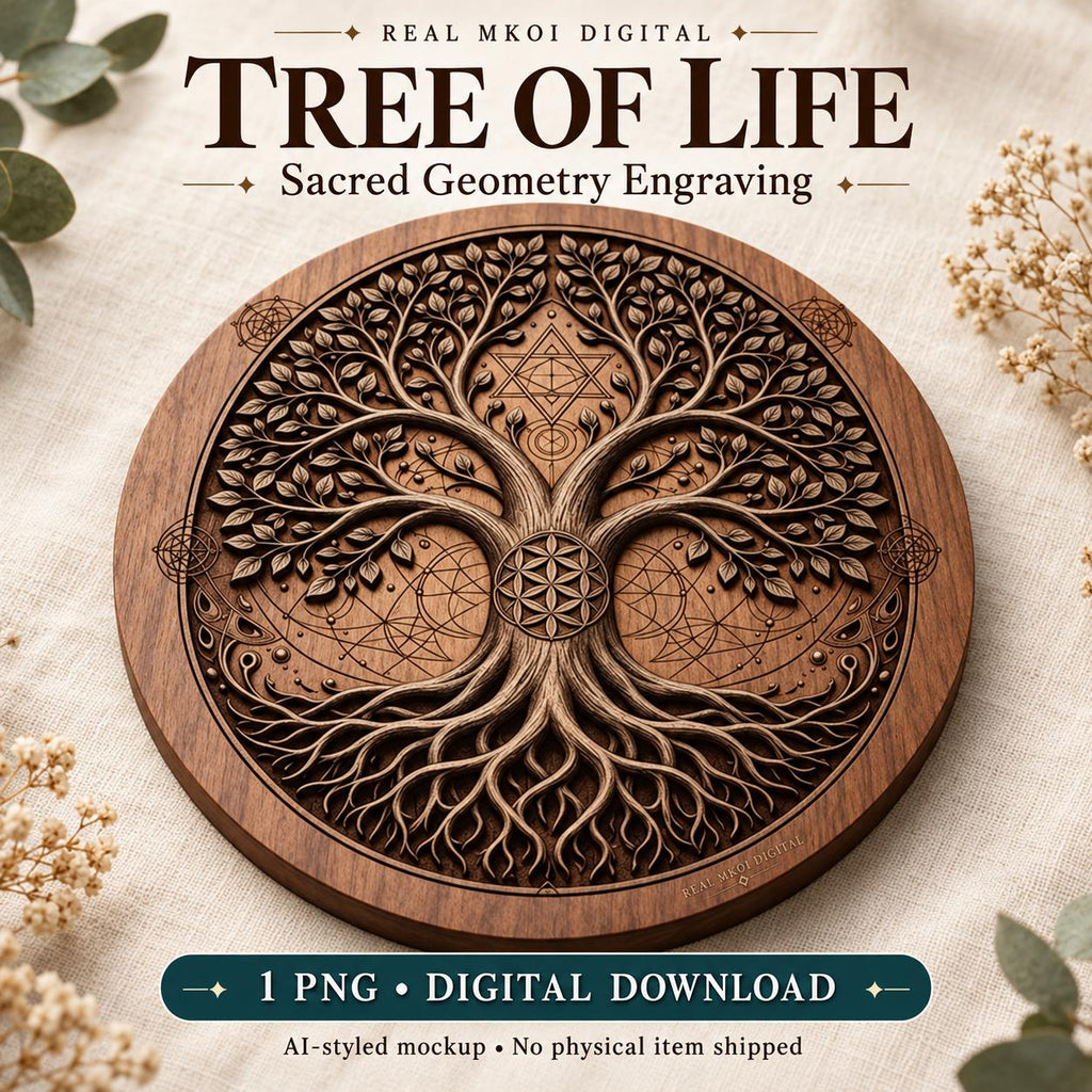 Tree of Life Laser Engraving PNG, Sacred Geometry Digital Artwork
