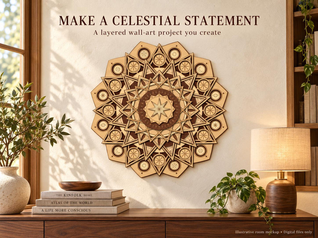 Celestial Compass Mandala SVG, Layered Laser Cut Files, Digital Download — image 2