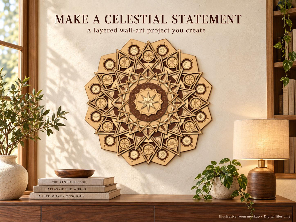 Celestial Compass Mandala SVG, Layered Laser Cut Files, Digital Download — image 2