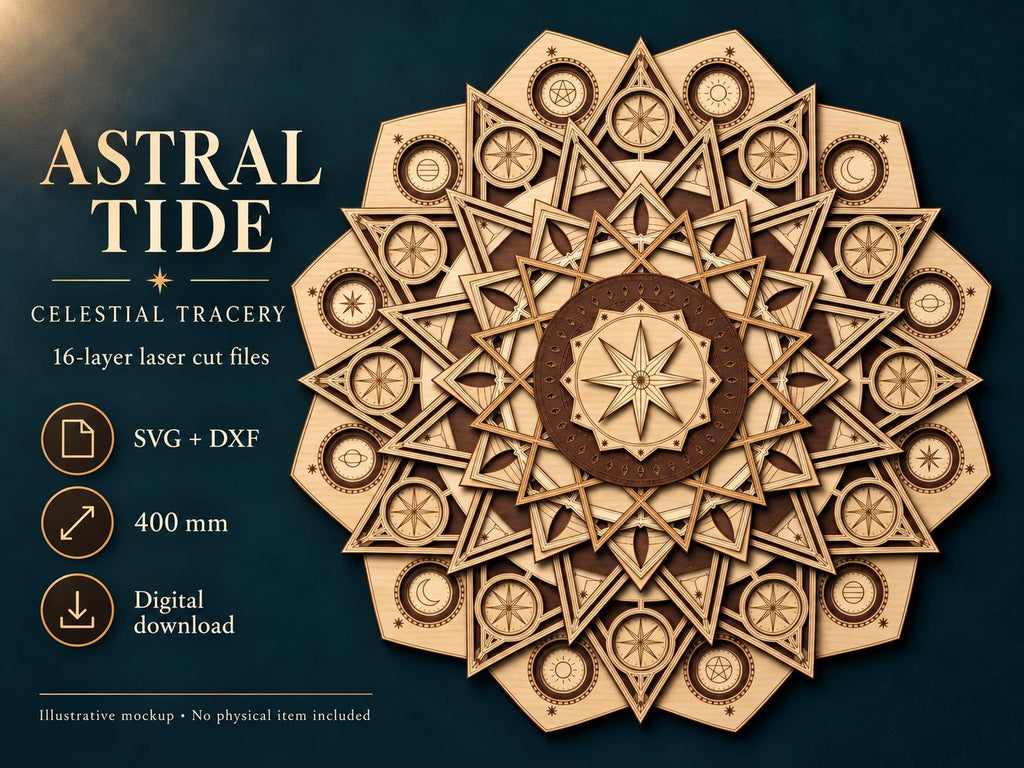 Celestial Compass Mandala SVG, Layered Laser Cut Files, Digital Download — image 7