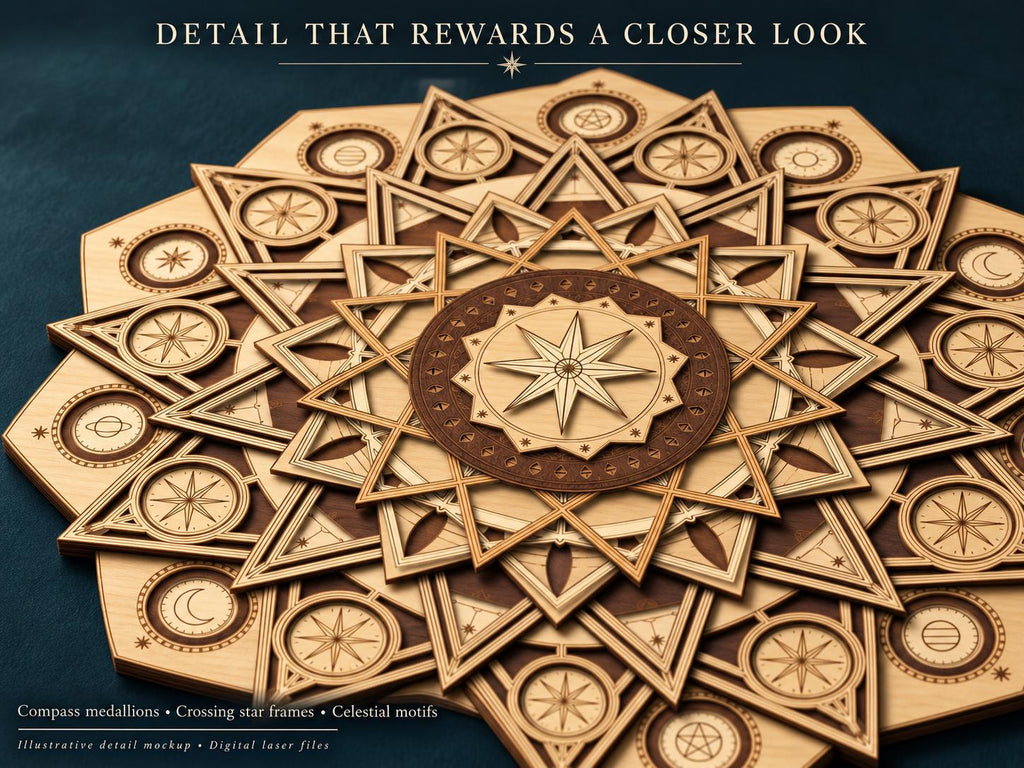 Celestial Compass Mandala SVG, Layered Laser Cut Files, Digital Download — image 9