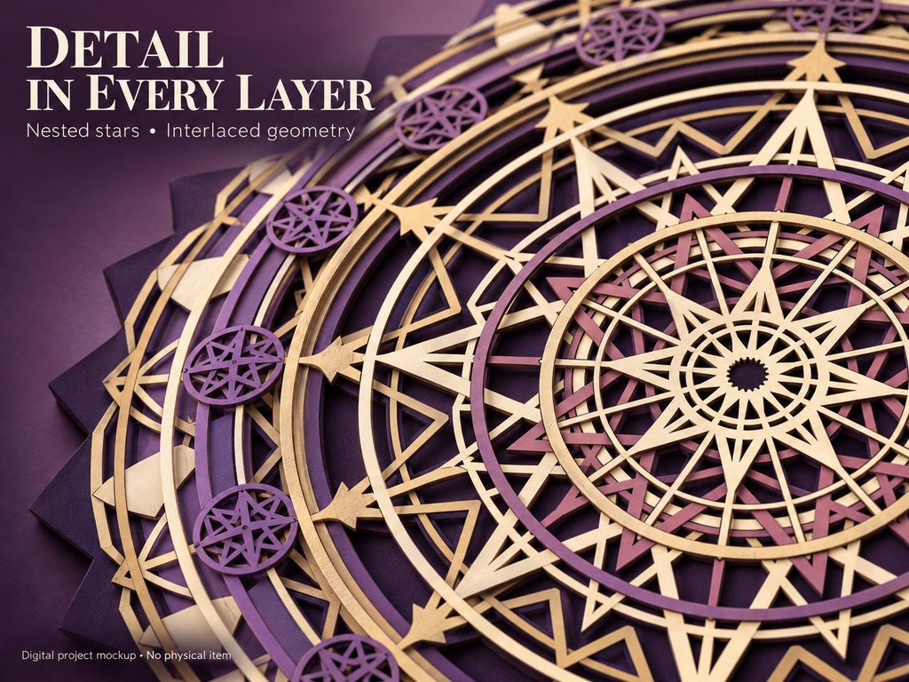 Celestial Compass Mandala SVG, 10-Layer Digital Laser Cut Files — image 3