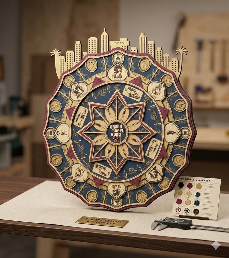 Vice City Mandala Laser Cut Files — 16-Layer SVG & DXF