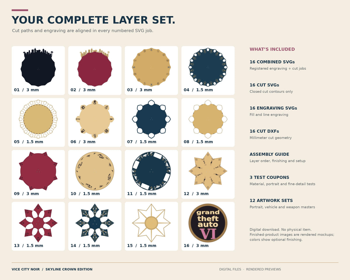 Vice City Mandala Laser Cut Files, 16-Layer SVG and DXF Digital Download — image 18
