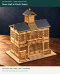 Komorebi Town Hall and Clock Tower, 1:12 SVG and DXF laser-cut files for xTool and Glowforge. Finish concept render; digital files, not a physical model.