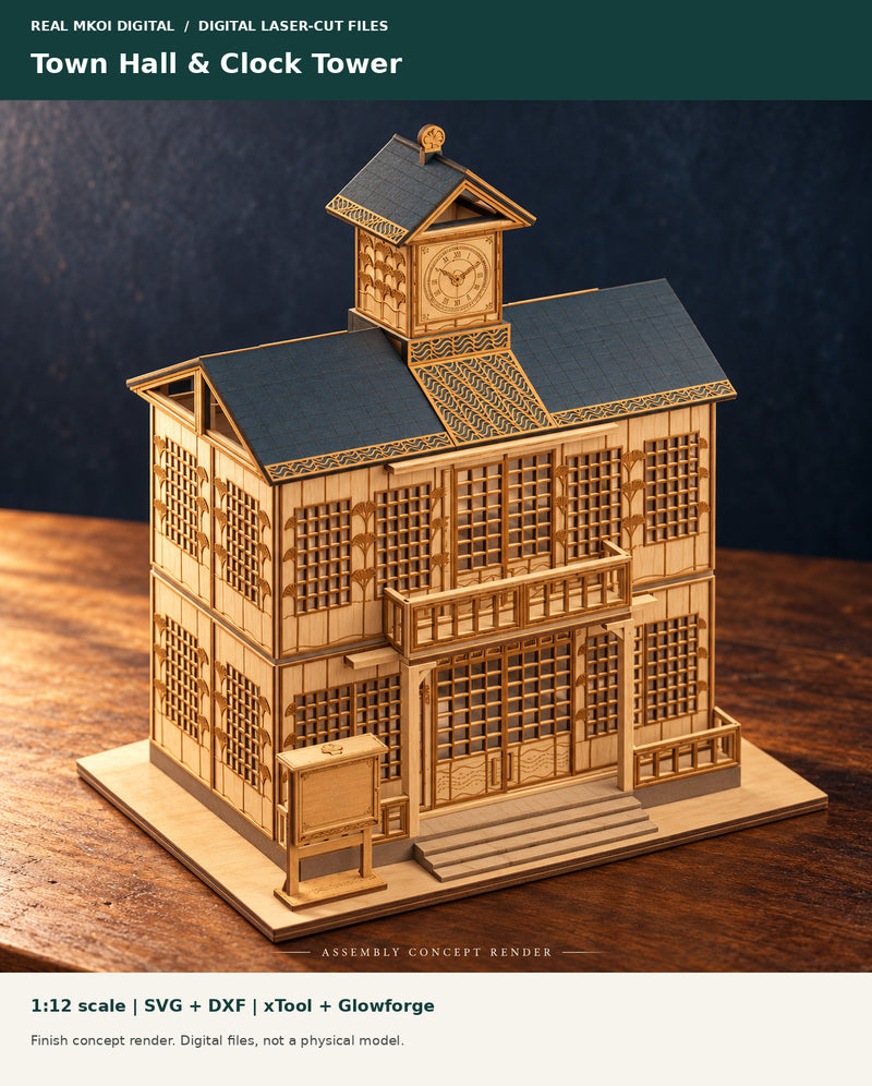 Komorebi Town Hall & Clock Tower | 1:12 Laser Cut Files + Furniture