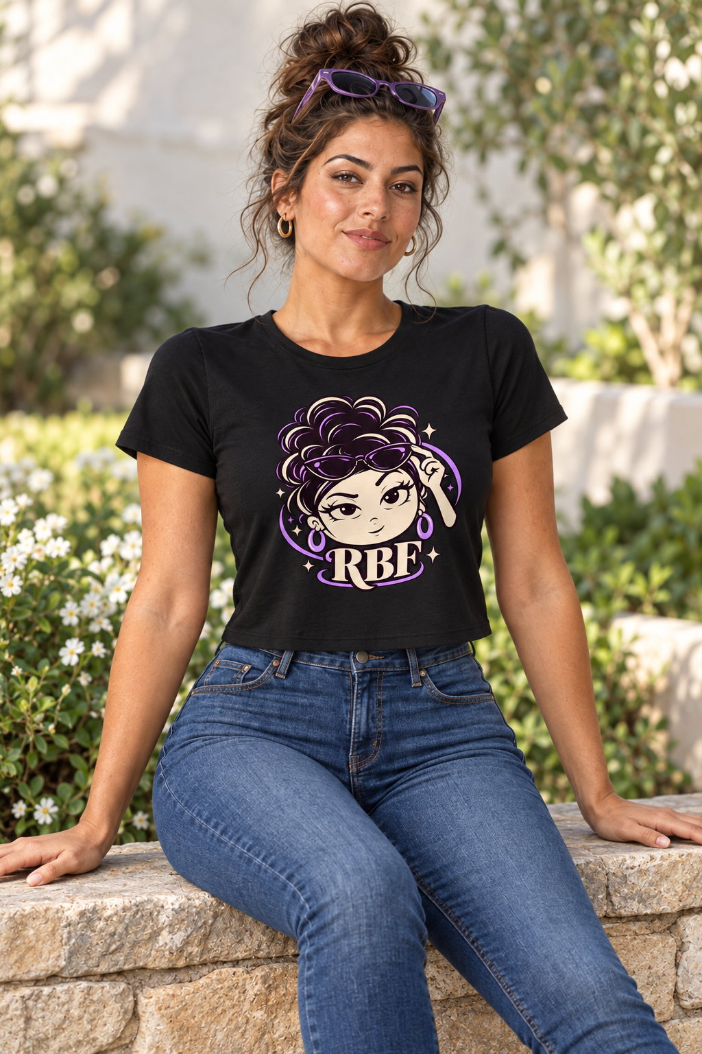 Lifestyle mockup: Chan Signature RBF Women's Graphic Tee, modeled view 2.