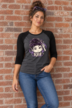Lifestyle mockup: Chan Signature RBF Women's 3/4 Sleeve Raglan Tee, modeled view 1.